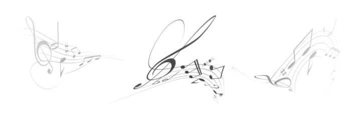 Musical notes, stave with flying notes, melody sketch with musical staff wave, comic, vector, png. Musical background for design or advertising.	

