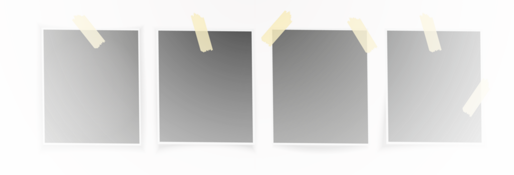 Photo frames with shadow, template background for photography, polaroid photo frames collection, vector png on transparent background. Blank photo frame mockup.