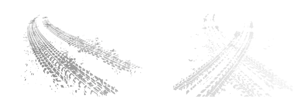 Traces of car, motorcycle tread. Curved realistic traces of tires of wheels from different types of tread vector png. Car wheels on disks.	
