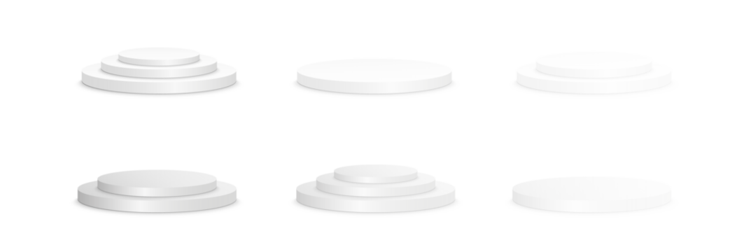 Podium, empty pedestal with light for awarding, prize giving, honor vector png. A stage display case for displaying cosmetics or other products. Product advertising stand.