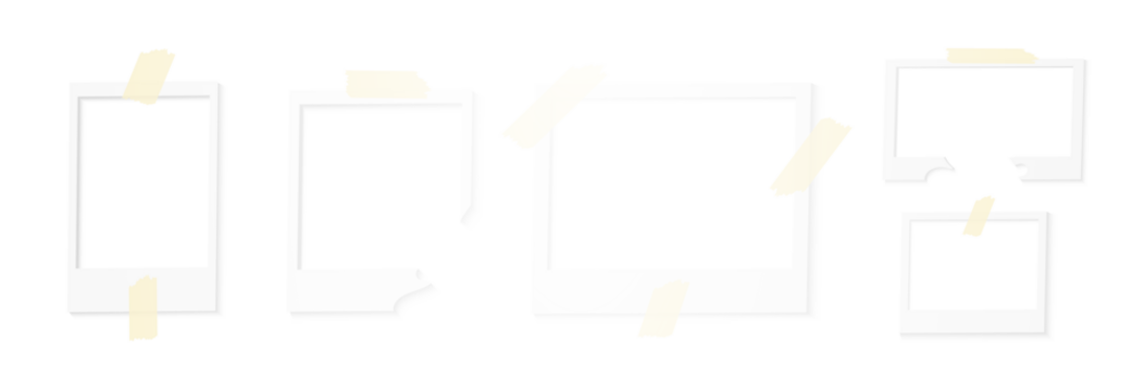 Photo frames with shadow, template background for photography, polaroid photo frames collection, vector png on transparent background. Blank photo frame mockup.
