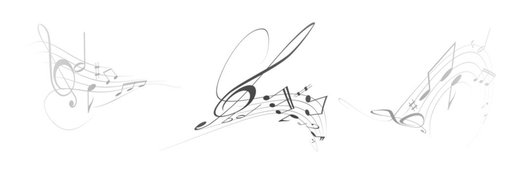 Musical notes, stave with flying notes, melody sketch with musical staff wave, comic, vector, png. Musical background for design or advertising.	
