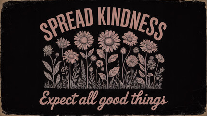 Vintage Style Illustration Spreading Kindness with Daisies and Script spread kindness expect all good things