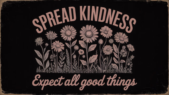Vintage Style Illustration Spreading Kindness with Daisies and Script spread kindness expect all good things