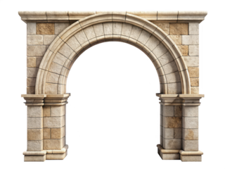 Stone archway isolated on transparent background, an architectural element of facade