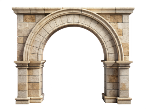Stone archway isolated on transparent background, an architectural element of facade