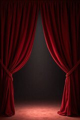 Fototapeta premium Red curtains on the stage. Satin. Close-up. 