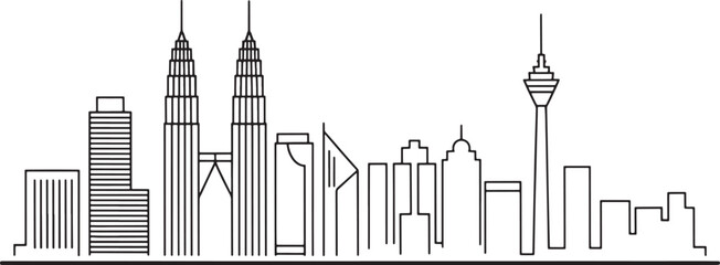 Naklejka premium Outline Kuala Lumpur Cityscape Silhouette Vector Illustration Landmark Skyline Malaysia