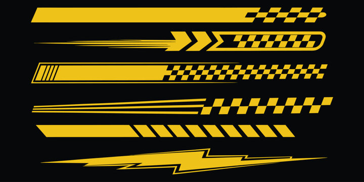 High-resolution set of yellow and black stripe designs and decals for vehicles &ndash; great for automotive graphics, racing themes, and custom car design applications