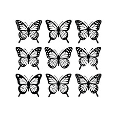 Nine Butterfly Silhouette Pattern Vector Illustration