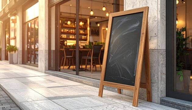 Sidewalk chalkboard sign in front of a restaurant or cafe.