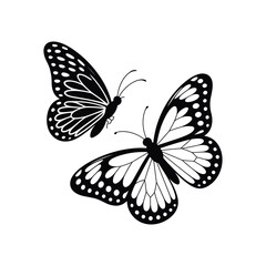 Black and White Silhouette Illustration of Two Butterflies on White Background