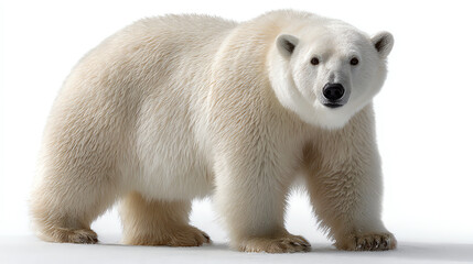 Fototapeta premium Majestic Polar Bear Portrait: A regal polar bear stands, its pristine white fur contrasting against a clear backdrop, embodying the wild beauty of the Arctic wilderness.
