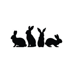 Rabbit Silhouette Set Vector Illustration