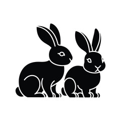 Fototapeta premium Silhouette of Two Rabbits Sitting Side by Side on White Background
