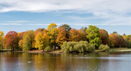 autumn landscape with trees and lake
