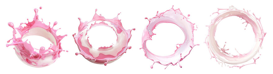 Liquid Splash PNG &ndash; Pink and White Milk Motion Circles on Transparent Background for Dynamic Design Elements