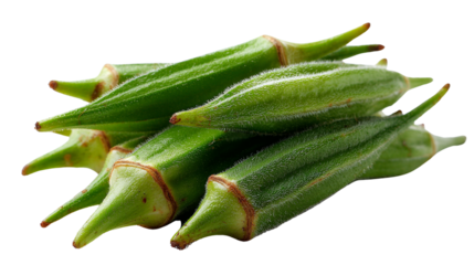Healthy Food Ingredients fresh okra pods, green vegetable boosts Healthy Food Ingredients, fiber-rich texture improves Healthy Food, Isolated on transparent background, PNG die-cut. 