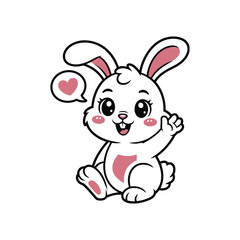 Cute Cartoon Bunny Waving with Heart Speech Bubble