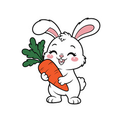 Cute Cartoon Bunny Holding a Carrot Vector Illustration