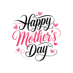 Happy Mother’s Day Typography Design with Pink Hearts on White Background