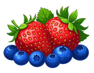 Flat Vector Mixed Berries Clipart – Blueberry and Strawberry Icons, Transparent Background
