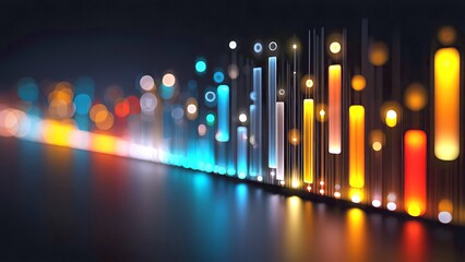 Abstract glowing sound equalizer demonstrating digital audio visualization, analyzing data, and representing modern technology trends with colorful bokeh lights