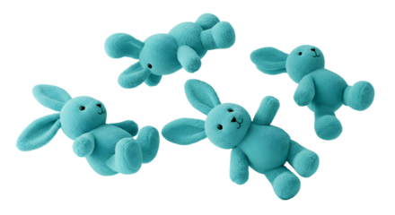 BABY TOYS - Blue plush bunny toys soft stuffed animals lying on white background, perfect for children's gifts and nursery decor