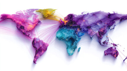 Global Connectivity: A vibrant world map illustrating interconnectedness and global reach, emphasizing the flow of information and ideas across continents.