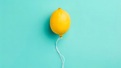 Lemon Balloon Minimalist Turquoise Background Simple Concept Isolated Object