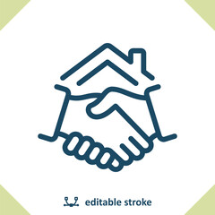 Handshake Icon. Real Estate, Roof, House, Home, Deal, Agreement, Shaking Hands