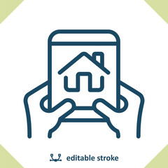 Smart Home Icon. Hand, Tablet, House, Home, Real Estate