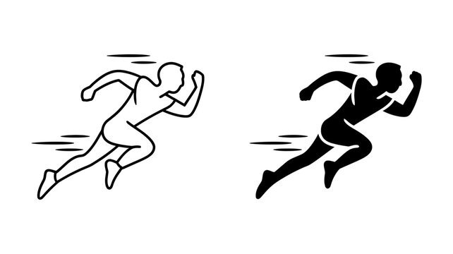 Vector Illustration of a running man in two styles, one in black and one in outline vector running man icon