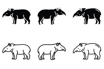 Tapir silhouette vector icon set