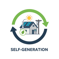 2D flat icon of a house with solar panels, self-generation in vector