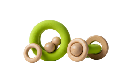 BABY TOYS - Wooden baby rattle toys with green ring safe for infants ideal for sensory development and early childhood play