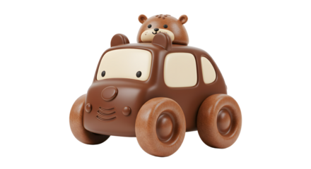 BABY TOYS - Cute brown wooden toy car with bear figure, kids plaything, children's educational toy, perfect for toddlers