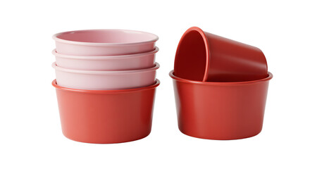 BABY TOYS - Red and pink plastic party cups stacked and arranged on white background, perfect for celebrations and social gatherings