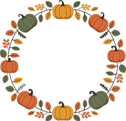 Colorful Autumn Pumpkin Wreath with Detailed Foliage