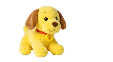 BABY TOYS - Yellow plush dog toy with brown ears and red collar, isolated on white background, soft and cuddly stuffed animal perfect for children and gift ideas