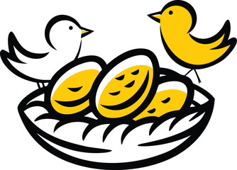 bird nest and eggs silhouette set.eps