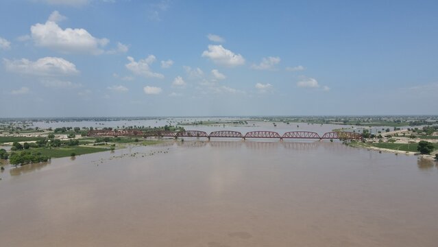 An aerial shot of Sutlej river in monsoon season