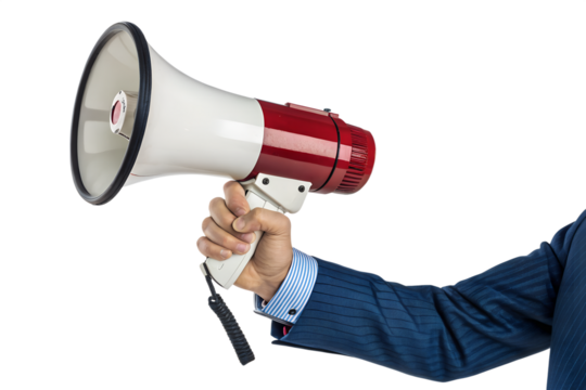 Business Hand Holding White and Red Megaphone