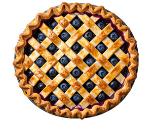Homemade Blueberry Pie with Lattice Crust, Top View, Transparent Background