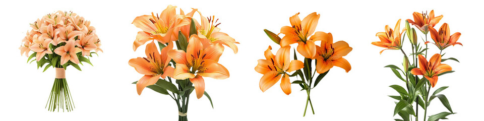 Fototapeta premium peach bouquet, bouquet of orange lilies, bunch of orange lilies, bouquet of vibrant orange flowers 