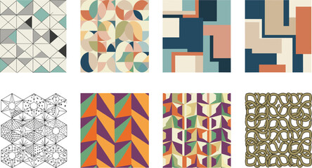 Abstract Seamless Geometric Pattern Vector Set: Retro, Mid-Century Modern, and Abstract Backgrounds.