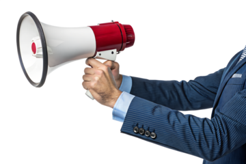 Business Hand Holding White and Red Megaphone
