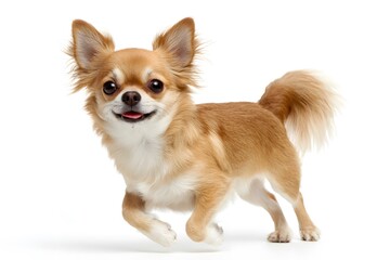 Obraz premium A happy chihuahua dog runs with its tail held high.