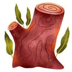 Watercolor Tree Stump Illustration 
