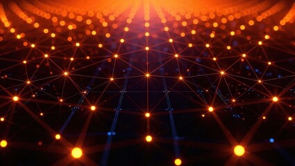 Abstract Network of Glowing Orange Lights and Lines.
